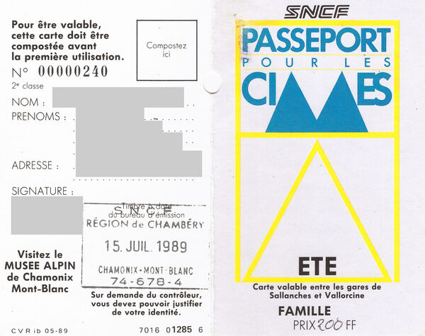 Extérieur d’un Passeport pour les cimes de 1989
